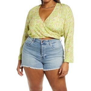 NWT BP. Surplice V-Neck Crop Top, Size 3X in Green Hannah Kate